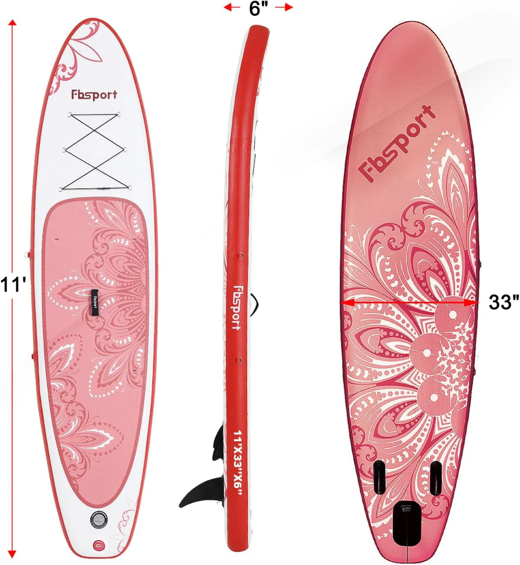 FBSPORT 11' Premium Stand Up Paddle Board, Yoga Board with Durable SUP Accessories & Carry Bag | Wide Stance, Surf Control, Non-Slip Deck, Leash, Paddle and Pump for Youth & Adult