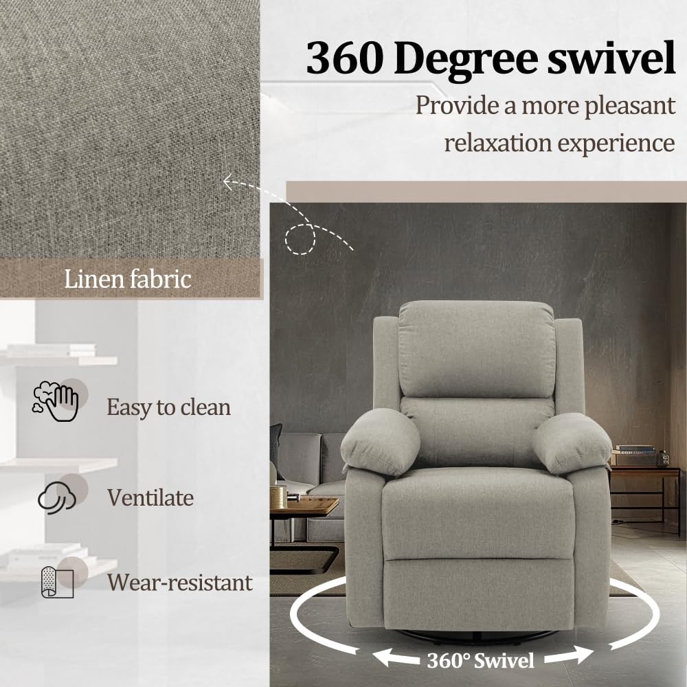 Reclining rocking chair 360 degree rotating fabric sliding reclining chair