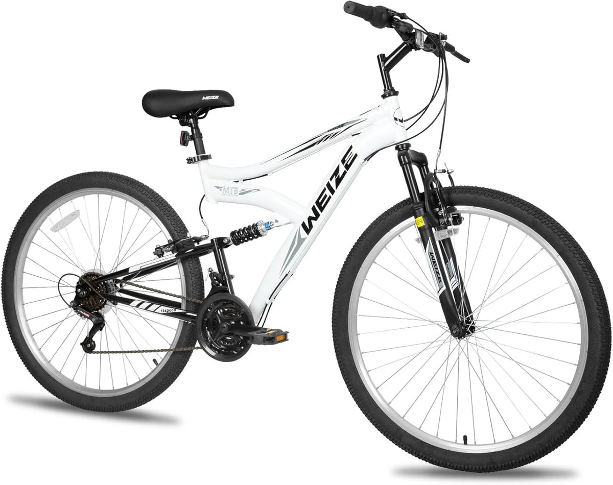 WEIZE Mountain Bike, 26 27.5 inch Outdoor Hybrid Bikes,18-Speed/High-Carbon Steel/Dual Full Suspension, Adjustable Ergonomic Seat for Men Women Adult, MTB Bicycle with Suspension Fork,Sleek Colors