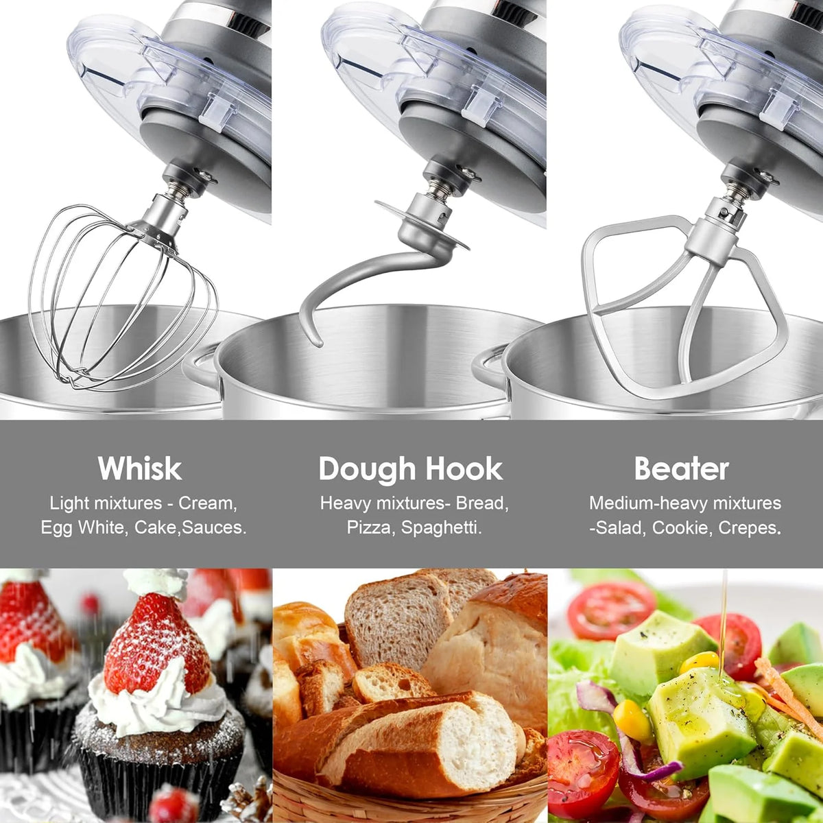 Aucma Stand Mixer,6.5-QT 660W 6-Speed Tilt-Head Food Mixer, Kitchen Electric Mixer with Dough Hook