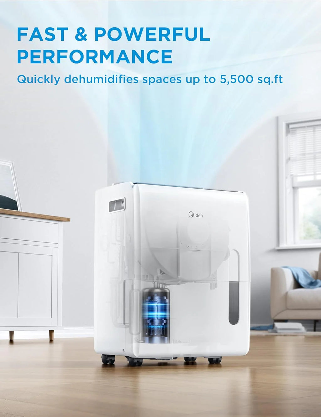 Midea 4,500 Sq. Ft. Dehumidifier With Pump Included, Energy Star Certified, 50 Pint - Ideal For Basements, Large & Medium Sized Rooms, And Bathrooms (White)