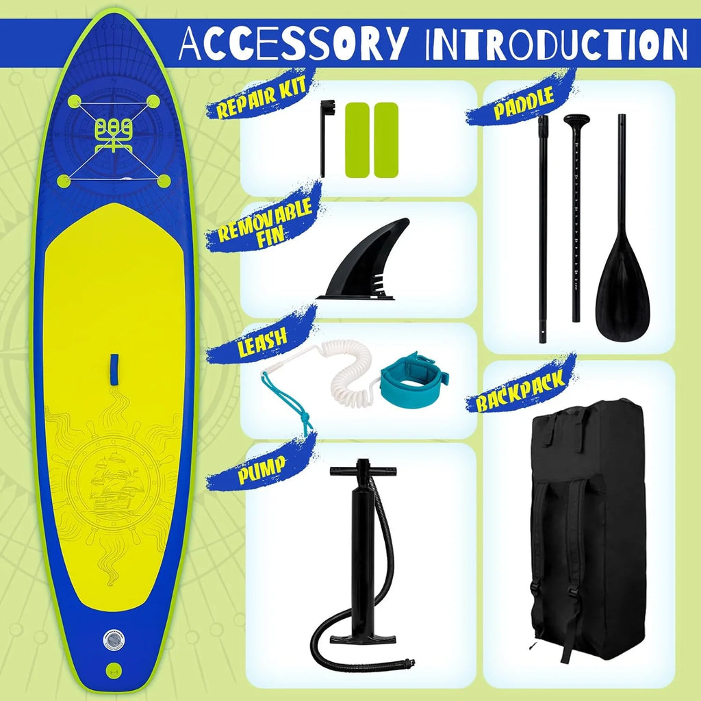 FunWater Inflatable Stand Up Paddle Board with Premium SUP Paddle Accessories, Non-Slip EVA Deck, 11'/10'6' Paddle