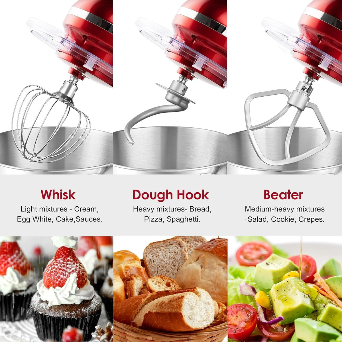Aucma Stand Mixer,6.5-QT 660W 6-Speed Tilt-Head Food Mixer, Kitchen Electric Mixer with Dough Hook