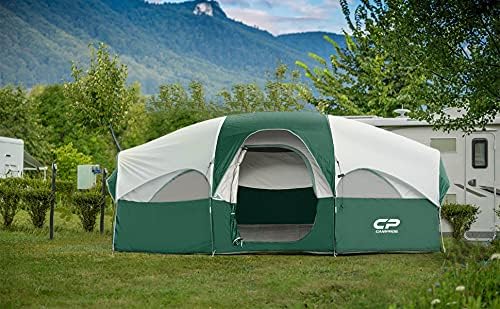 CAMPROS CP Tent 8 Person Camping Tents, Weather Resistant Family Tent, 5 Large Mesh Windows, Double Layer, Divided Curtain for Separated Room, Portable with Carry Bag