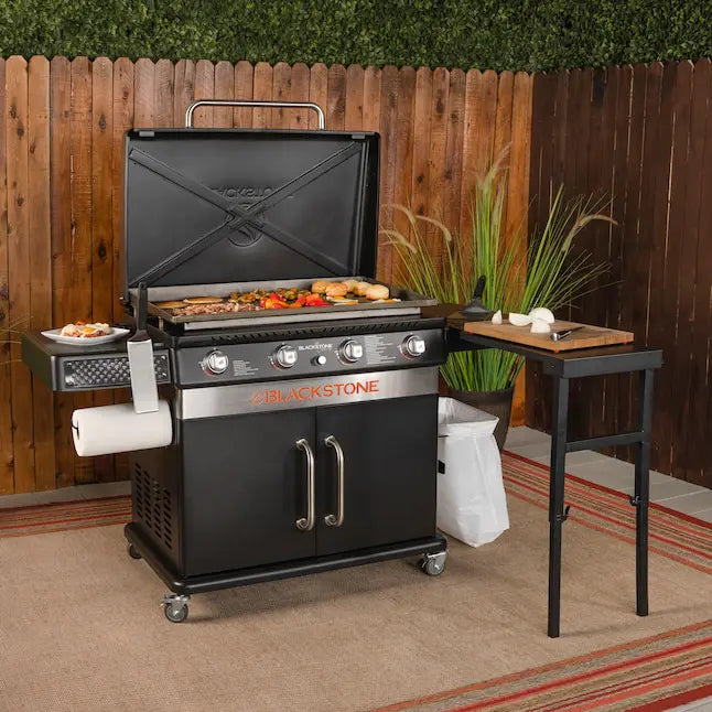 Blackstone 36 Culinary Cabinet Griddle with Side Table 4-Burner Liquid Propane Flat Top Grill