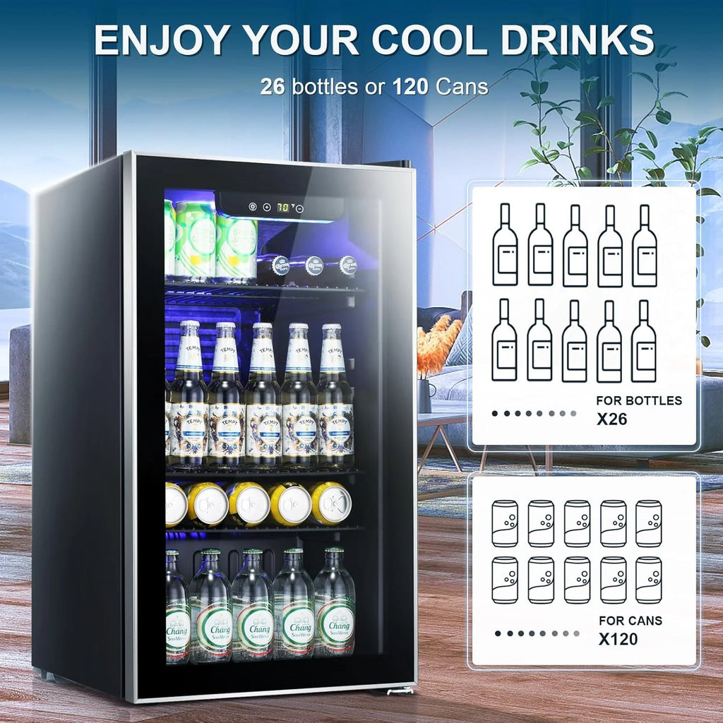 Antarctic Star Beverage Refrigerator Cooler 68 Can, Mini Fridge with Glass Door for Beer Drinks Wine,Freestanding Small Fridge with Electronic Temperature Control for Home and Bar,1.7 cu.ft