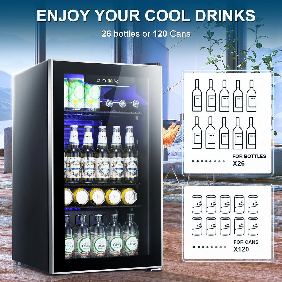 Antarctic Star Beverage Refrigerator Cooler 68 Can, Mini Fridge with Glass Door for Beer Drinks Wine,Freestanding Small Fridge with Electronic Temperature Control for Home and Bar,1.7 cu.ft