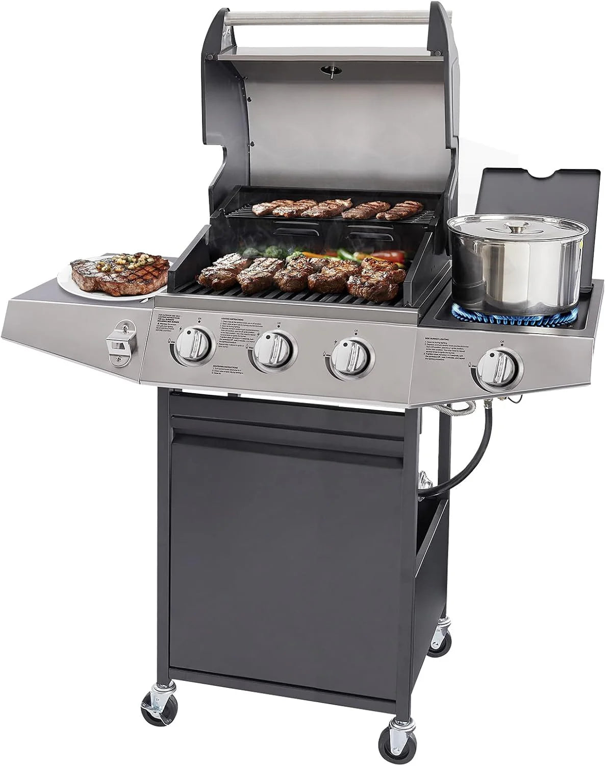 Unovivy 4-Burner Propane Gas Grill with Side Burner, Portable BBQ Grills with Oil Tray