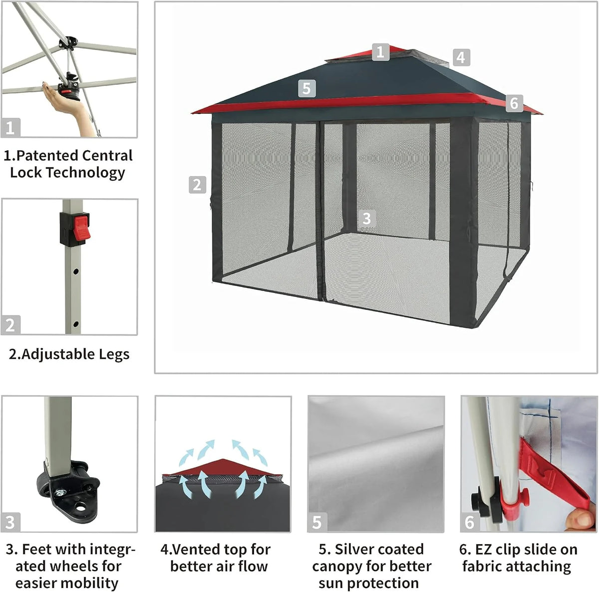 CROWN SHADES 13x13 Pop Up Gazebo, Canopy Tent, Gazebos on Clearance - Outdoor Gazebo for Backyard & Patio Furniture - Carpa Pop Up Tent with Wheeled STO-N-Go Cover Bag (White)