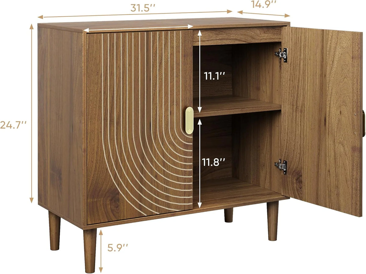 Walnut sideboard, freestanding dining cabinet with cable channel design, wooden storage cabinet with adjustable shelves