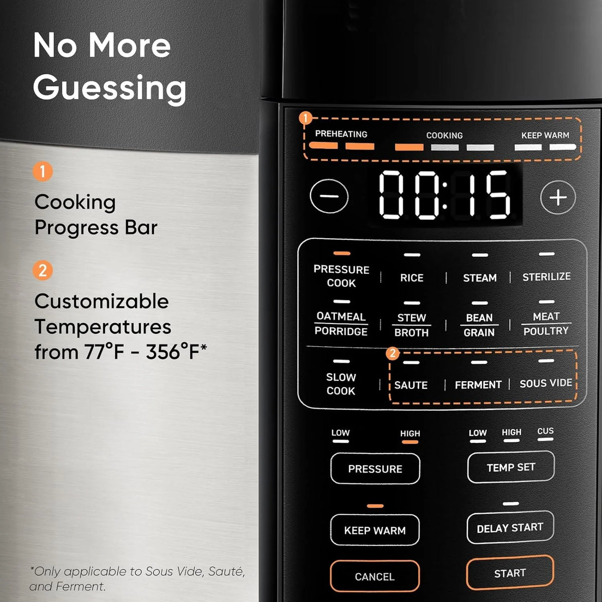 COSORI 6-Quart Stainless Steel Pressure Cooker Multi-Function Cooker with Ceramic Inner Pot for Rice, Slow Cooking, Sous Vide, and Stir-frying