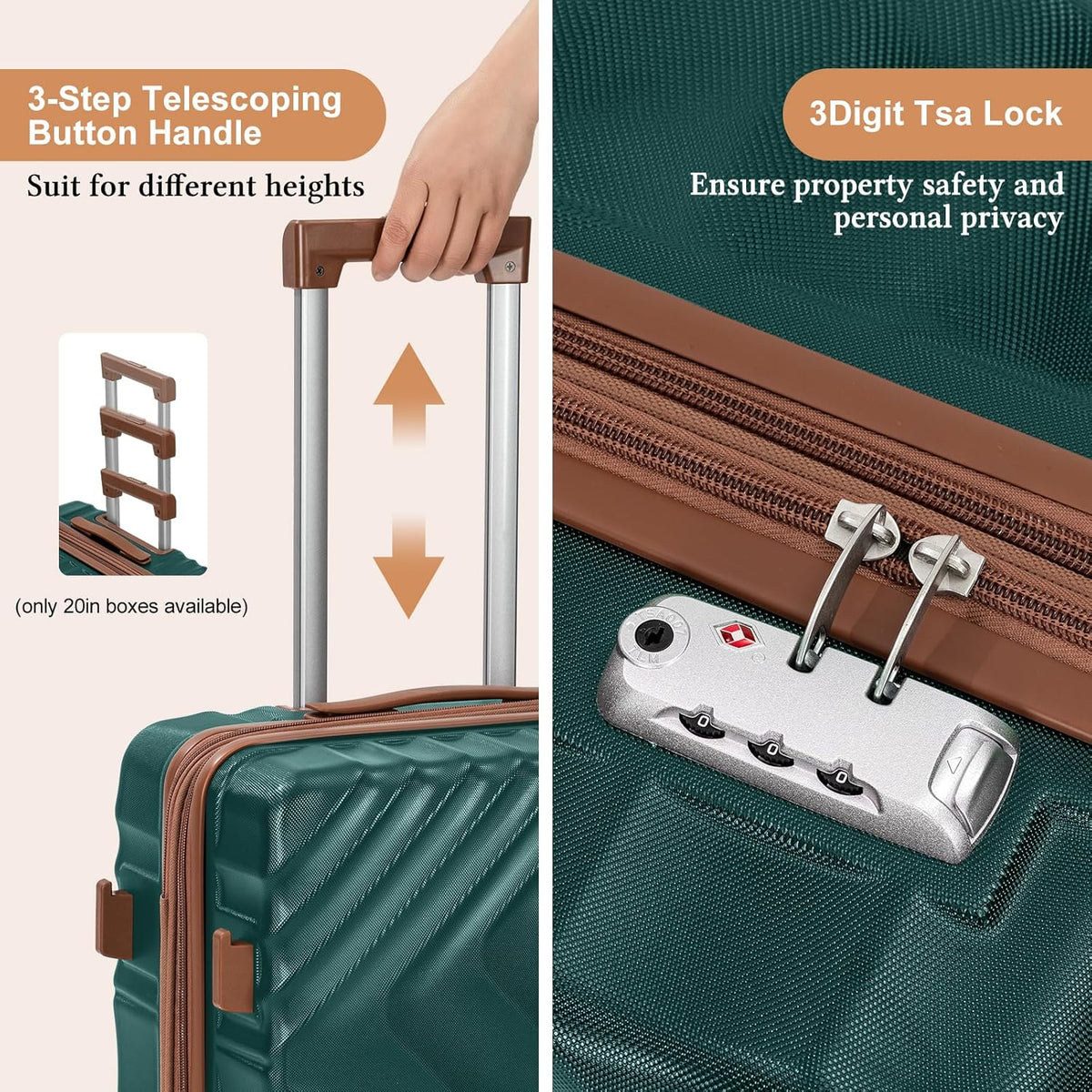 5 piece luggage set expandable suitcase 22x14x9 aviation certified durable waterproof travel set