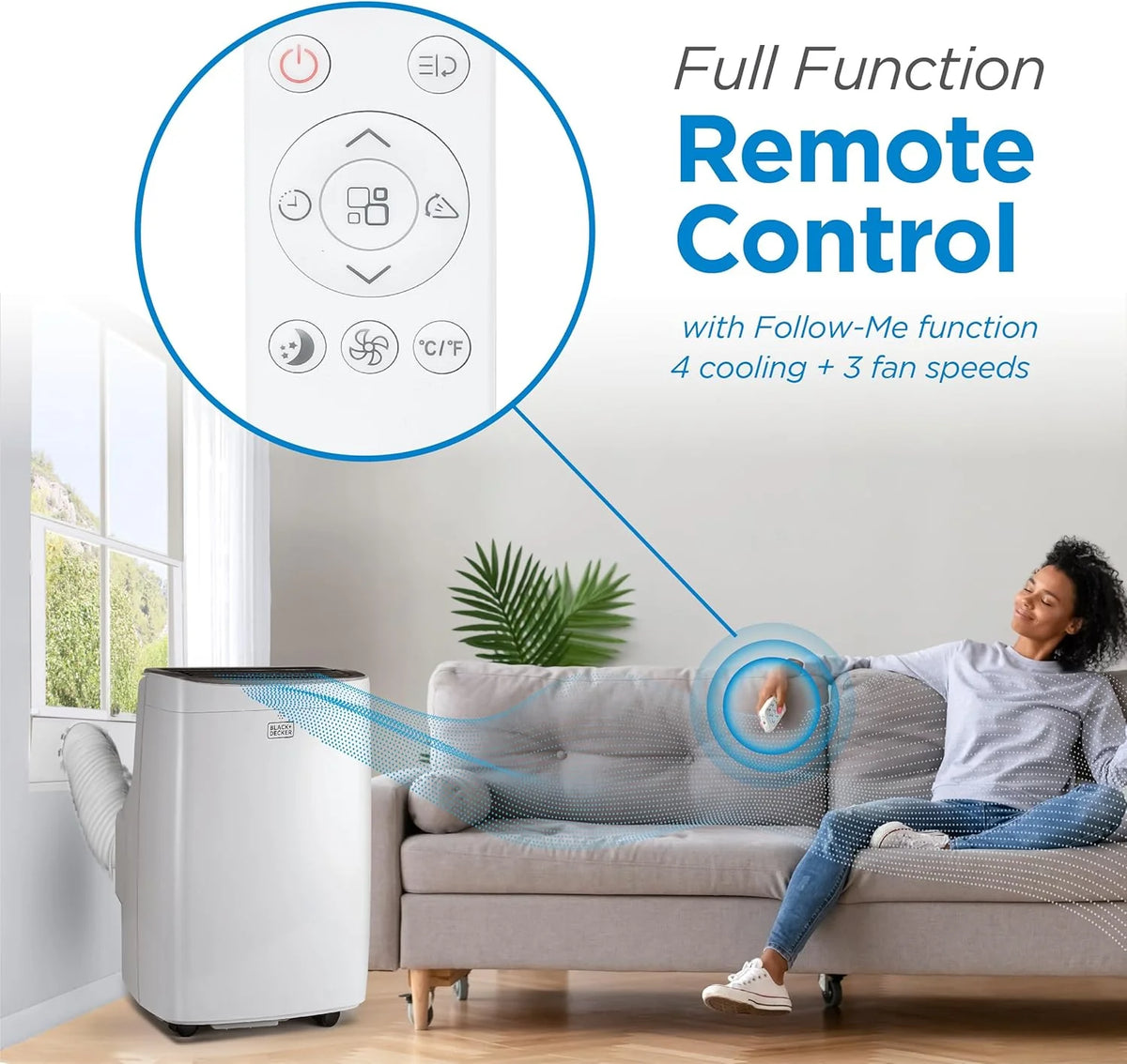 BLACK+DECKER 10,000 BTU Portable Air Conditioner for Rooms up to 450 Sq. with Remote Control, White