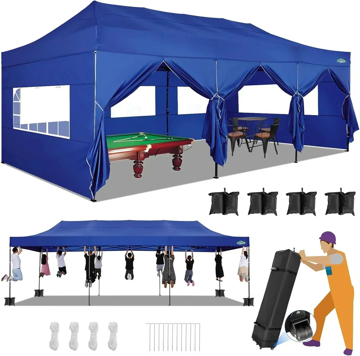 COBIZI 10x20 Heavy Duty Pop up Canopy Tent 6 sidewalls Commercial Canopy Wedding Party Tents