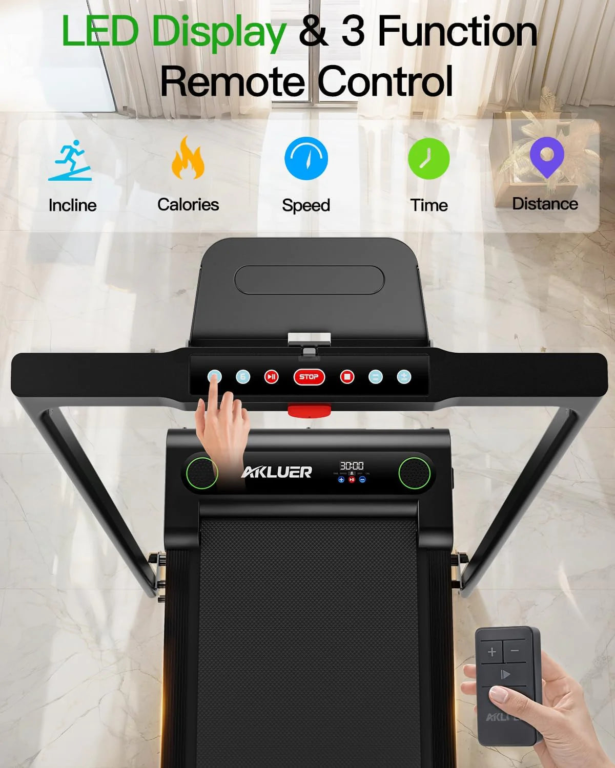Akluer Inclined Home Treadmill 2.5 HP Small Under-Desk Treadmill with Remote Control and LED Display