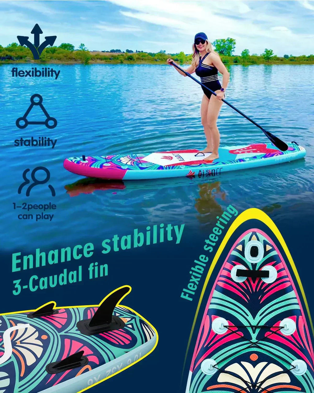 Inflatable wide SUP board with SUP carrying bag hand pump 10L waterproof bag