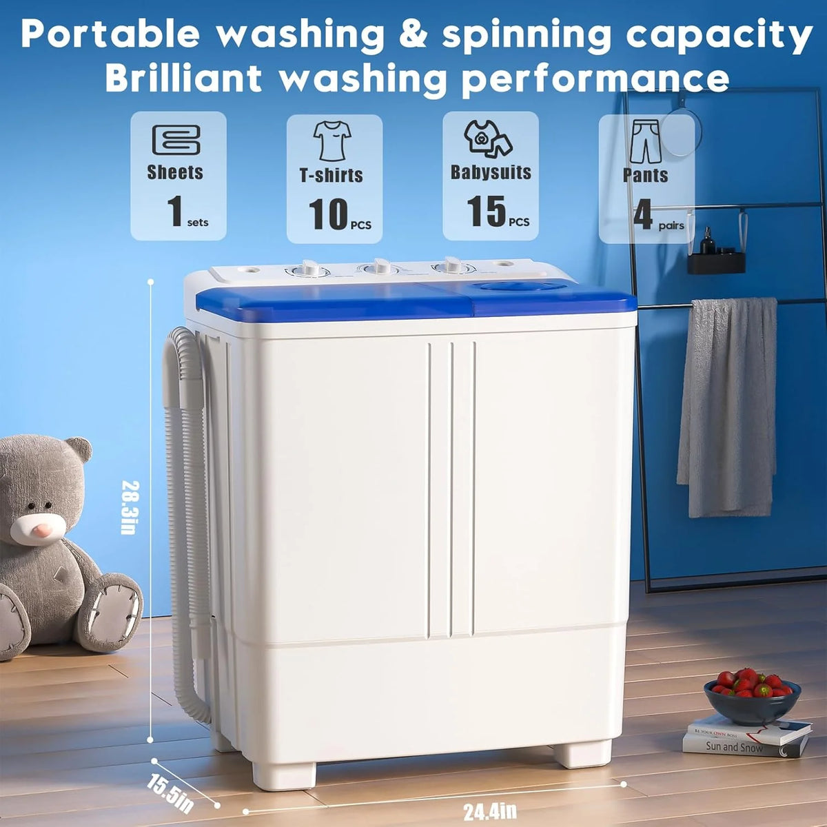 Auertech Portable Washing Machine 28lb Twin Tub Washing Machine Mini Compact Washing Machine with Drain Pump