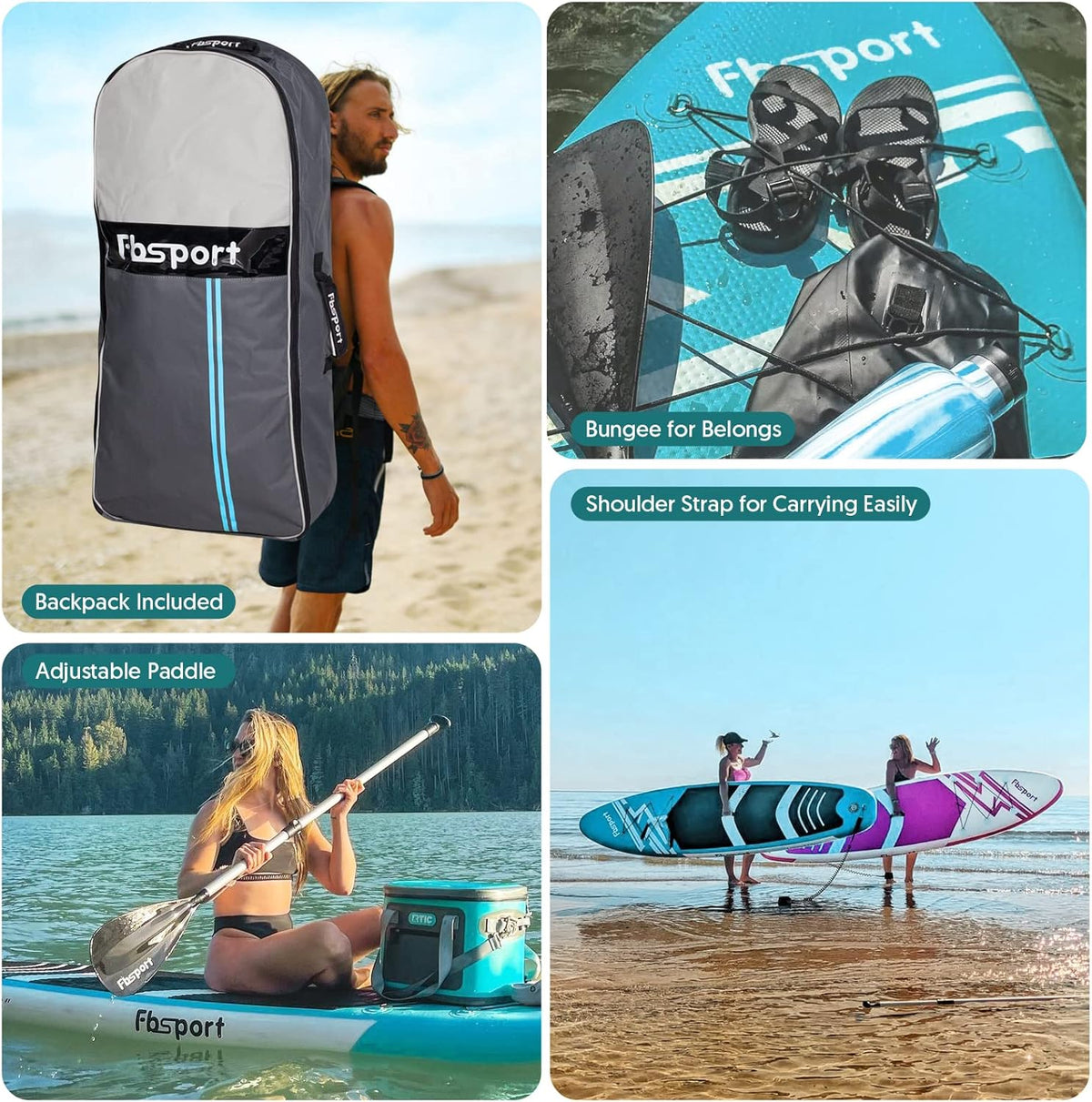 FBSPORT 11' Premium Stand Up Paddle Board, Yoga Board with Durable SUP Accessories & Carry Bag | Wide Stance, Surf Control, Non-Slip Deck, Leash, Paddle and Pump for Youth & Adult
