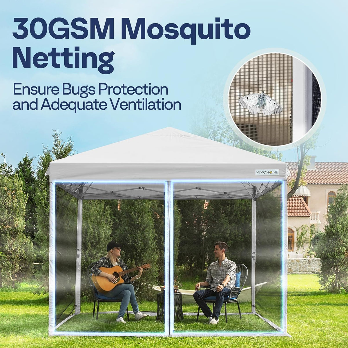 10x10ft Easy Pop-Up Canopy, Outdoor Screen Tent with Mosquito Netting, 2 Zipper Doors, and Roller Bag for Yard Camping Picnic Party Events, Beige