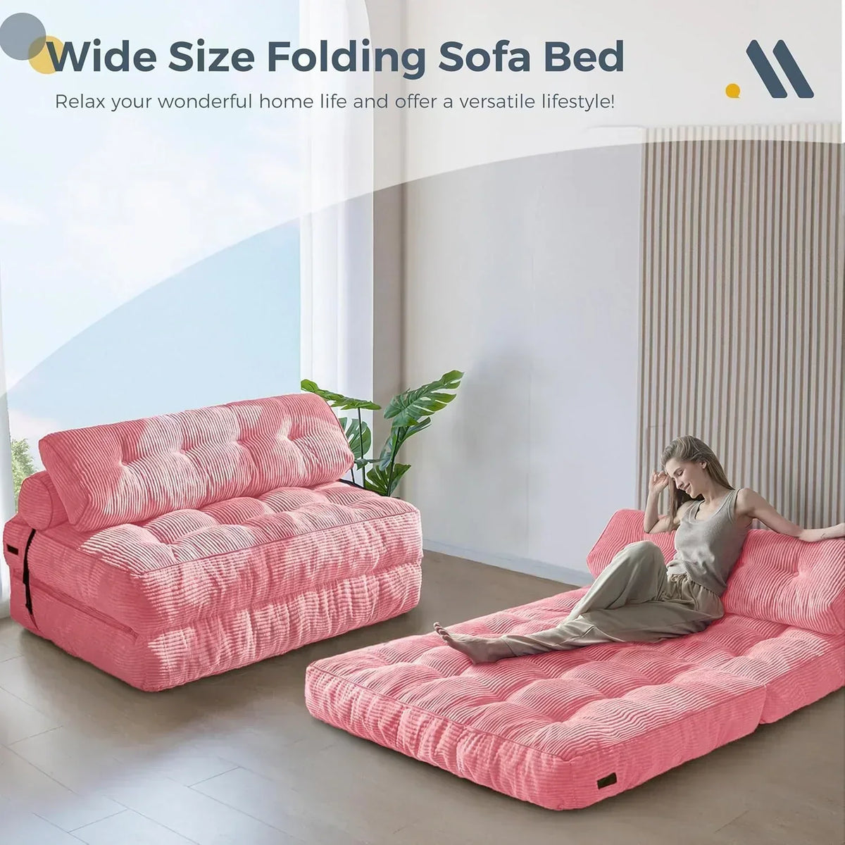 MAXYOYO Folding Sofa Bed Convertible Sleeper Chair with Pillow Foldable Mattress with Back Support