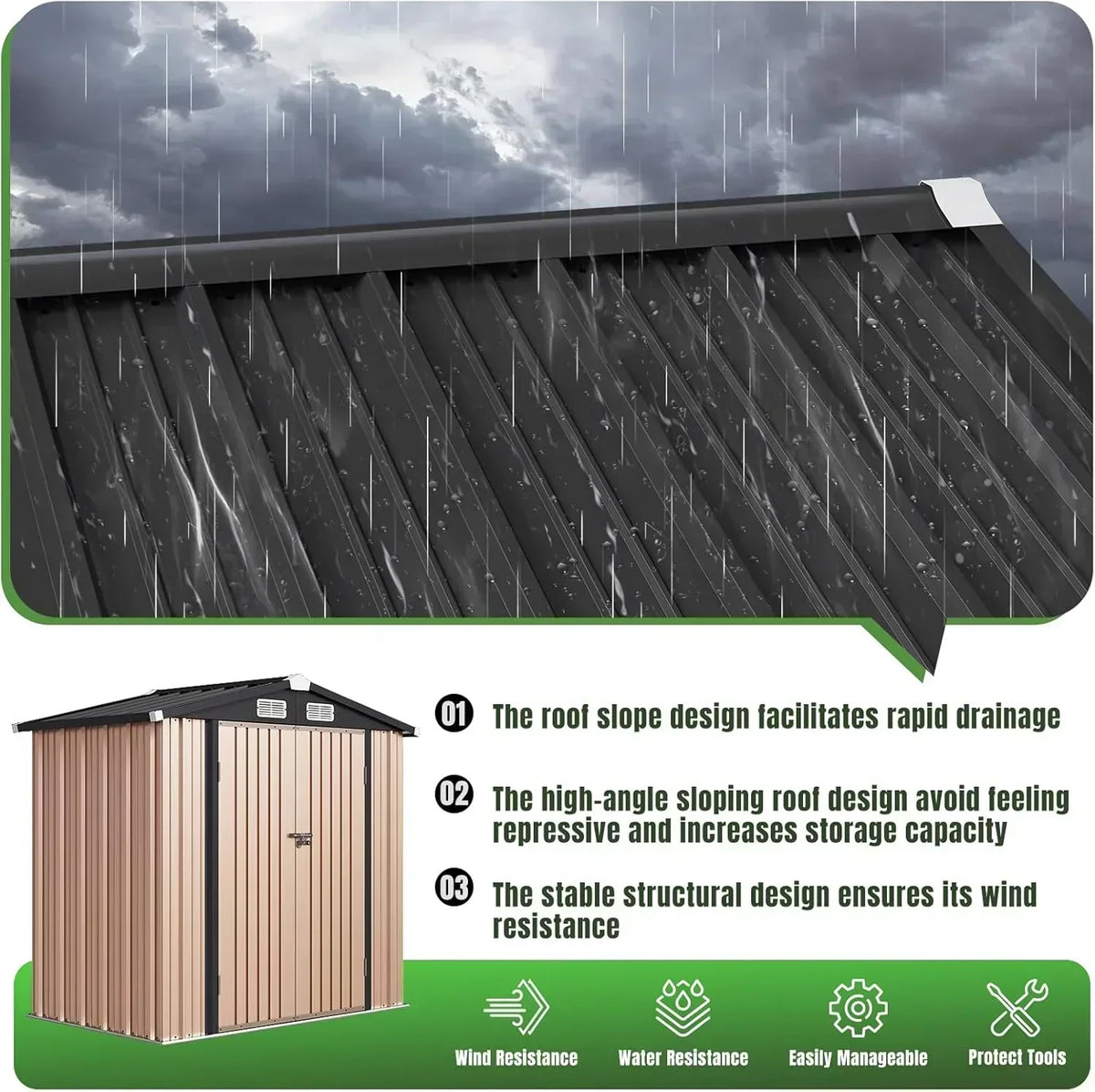 Aoxun 6.2x4 FT Shed Outdoor Storage Shed Metal Garden Shed Sloping Roof Tool Shed Bike Shed