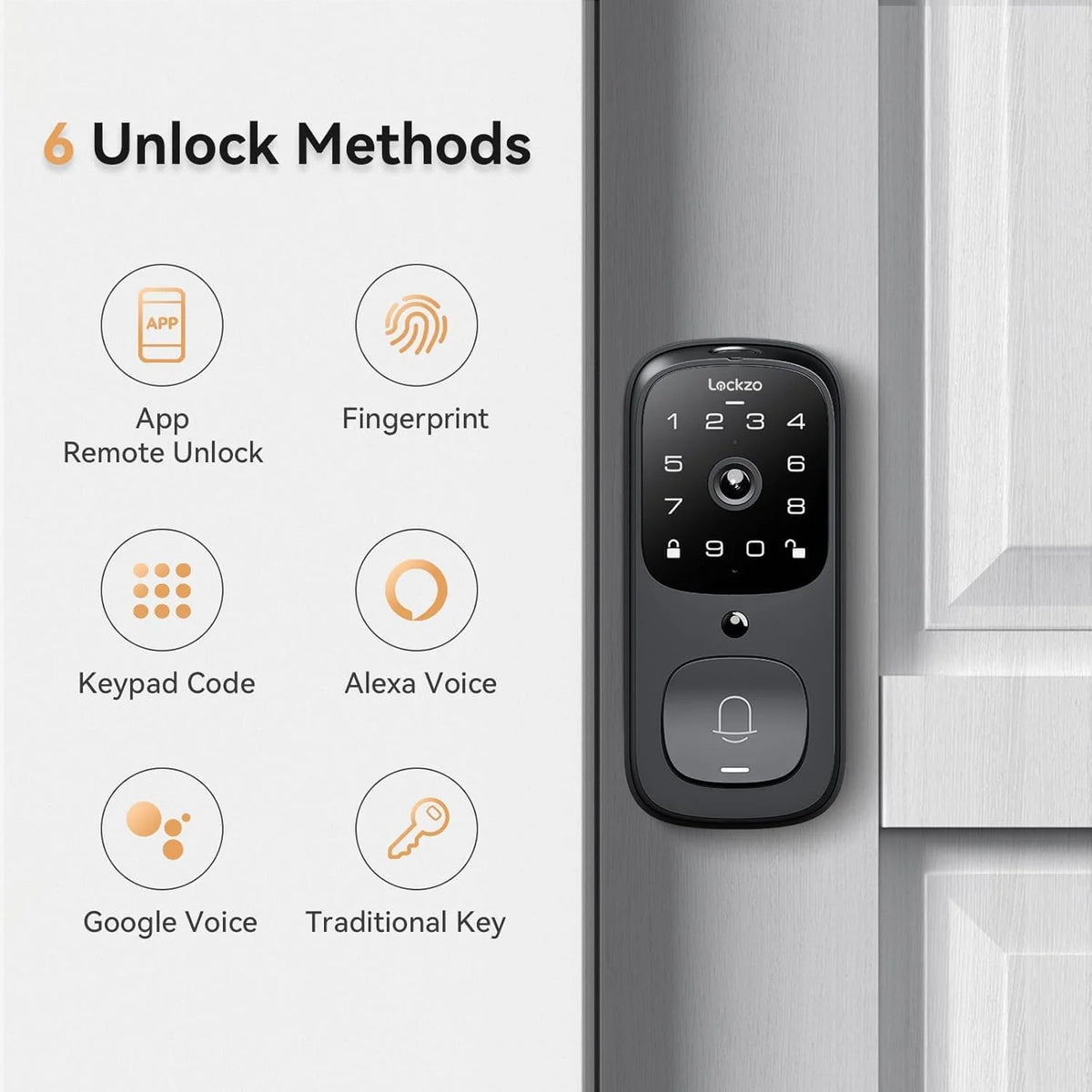 Video Smart Lock with Doorbell Keyless Entry Door Lock Built-in WiFi Camera Front Door Deadbolt Lock