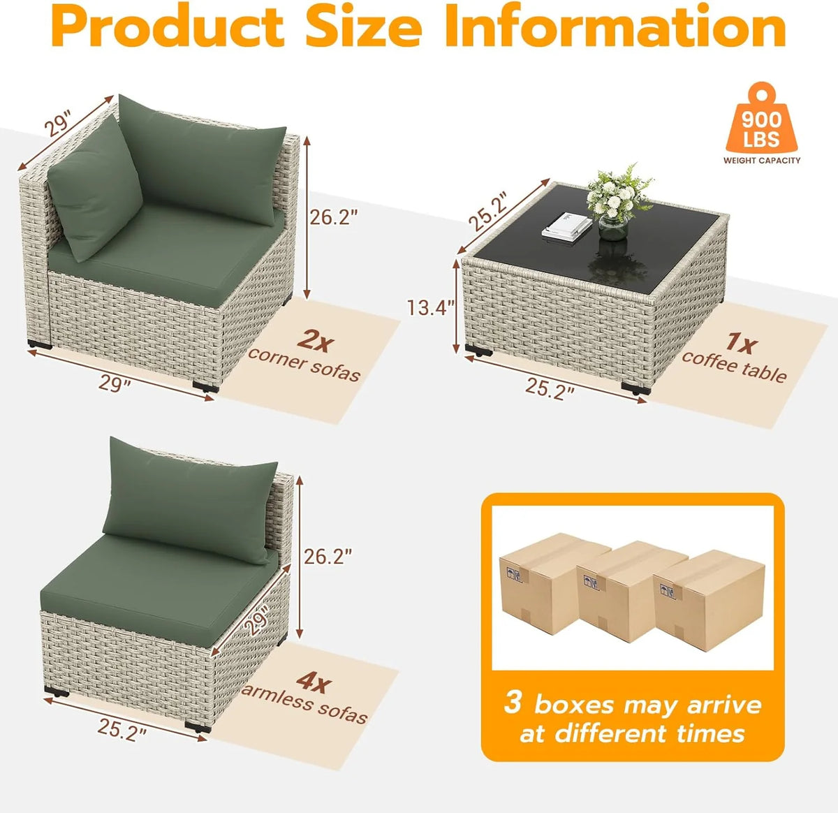 UDPATIO Outdoor Patio Furniture Set, 7-Piece PE Wicker Sectional Sofa with Tea Table, Outdoor Conversation Set for Patio, Garden, Backyard Green