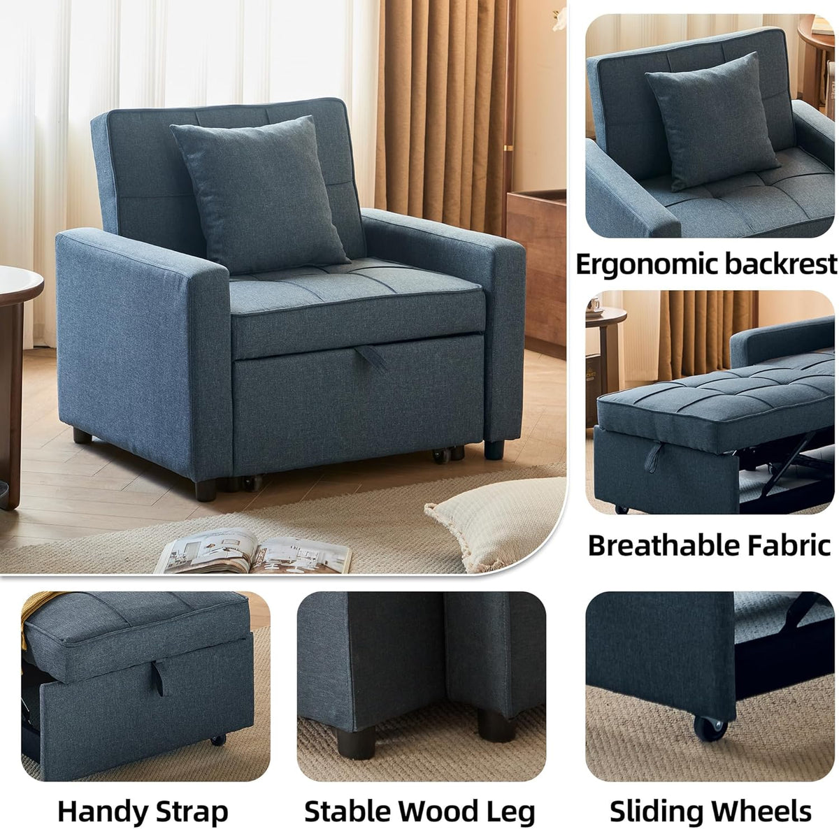 Sofa Bed Chair Convertible Sleeper Sofa with Pull-Out Bed