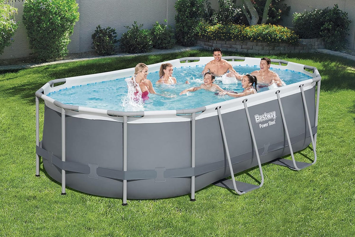 Power Steel 14' x 8'2 x 39.5 Oval Above Ground Pool Set Includes 530gal Filter Pump Ladder