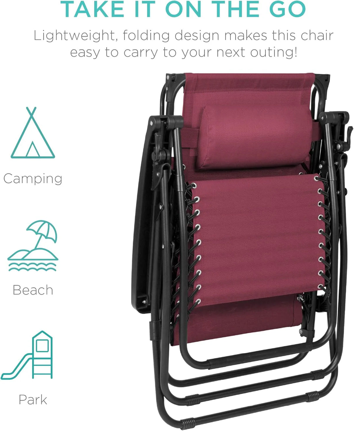 Best Choice Products Folding Zero Gravity Outdoor Recliner Patio Lounge Chair w/Adjustable Canopy Shade, Headrest, Side Accessory Tray, Textilene Mesh - Peacock Blue