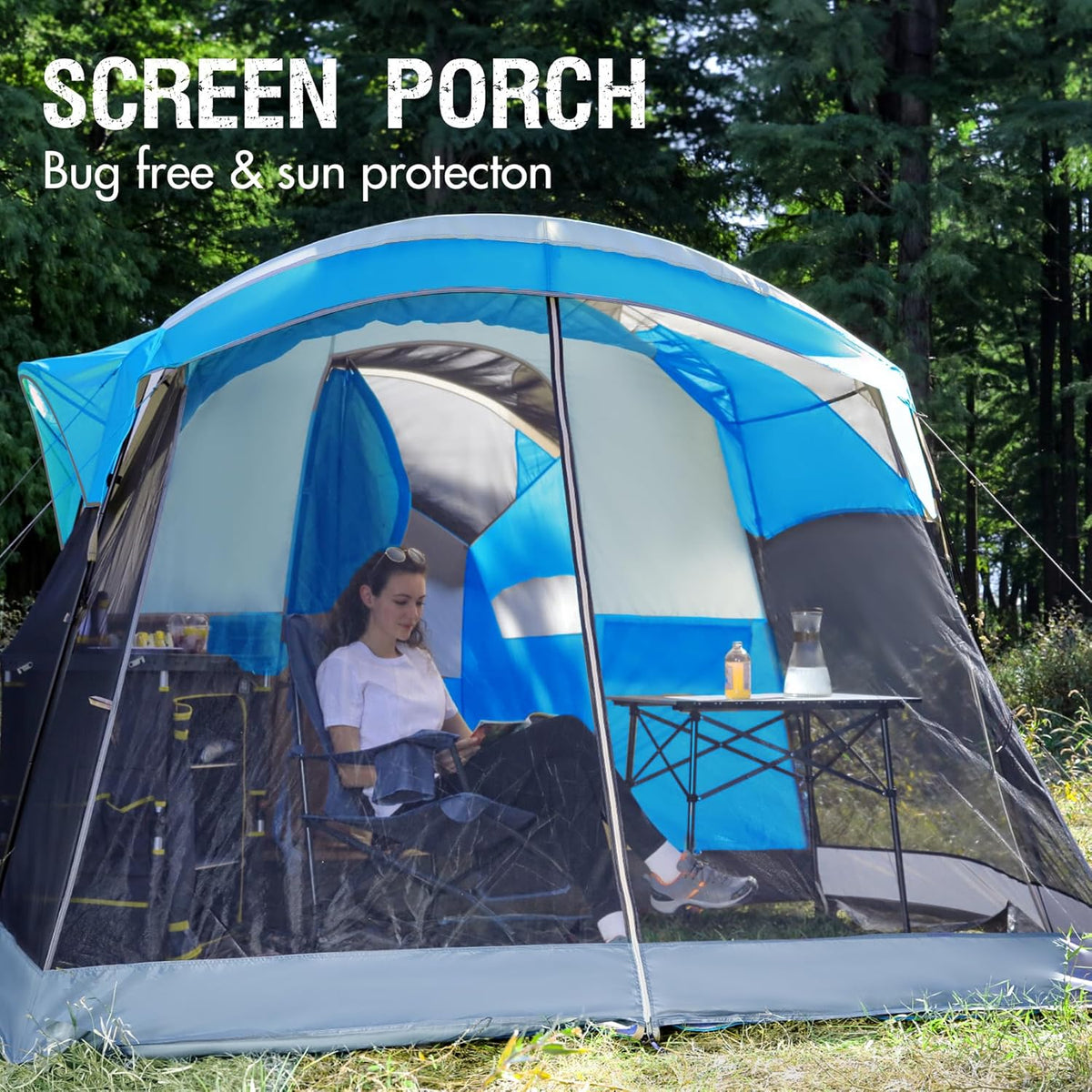 PORTAL 6/8/10 Person Family Camping Tent with Screen Room, Water Resistant Big Tunnel Tent with Rainfly, Large Family Tent for Outdoor Camping, Party
