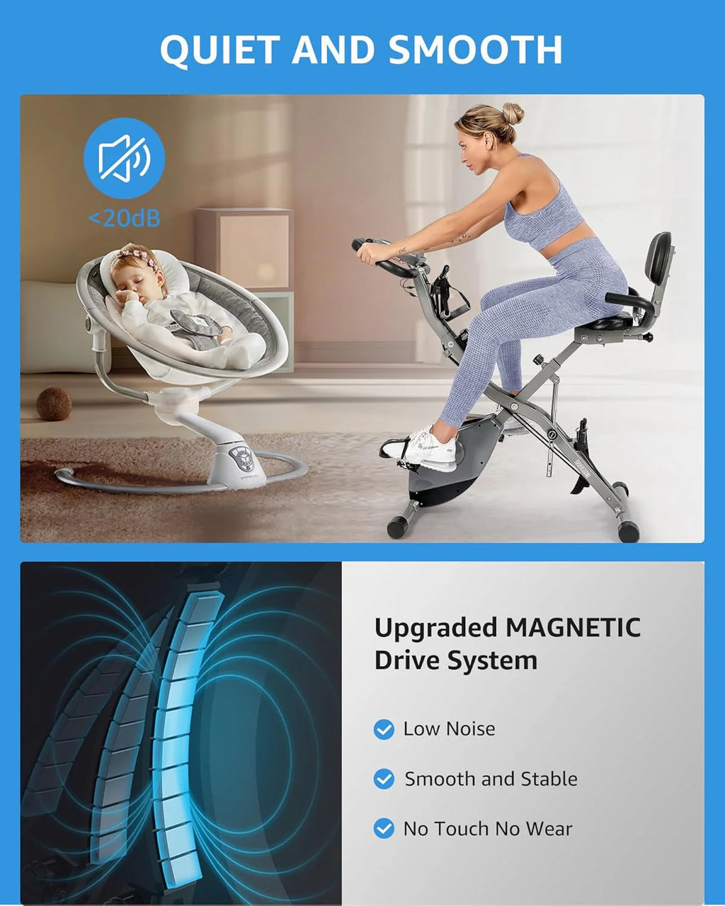 Foldable Exercise Bike Stationary Bikes for Home, 5 IN 1 Indoor Workout Bike, Cycling Bike with 16-Level Quiet Magnetic Resistance, 6.6 LBS Flywheel and 300LBS Capacity, 2025 Designed 817 X-bike