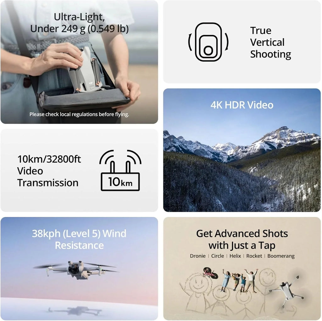 DJI Mini 3, Drones with Camera for Adults 4K, 38-min Flight Time, up to 32800ft (10km) Video Transmission, True Vertical Shooting, GPS Auto Return Integrated, Mini Drone with Camera for Beginners