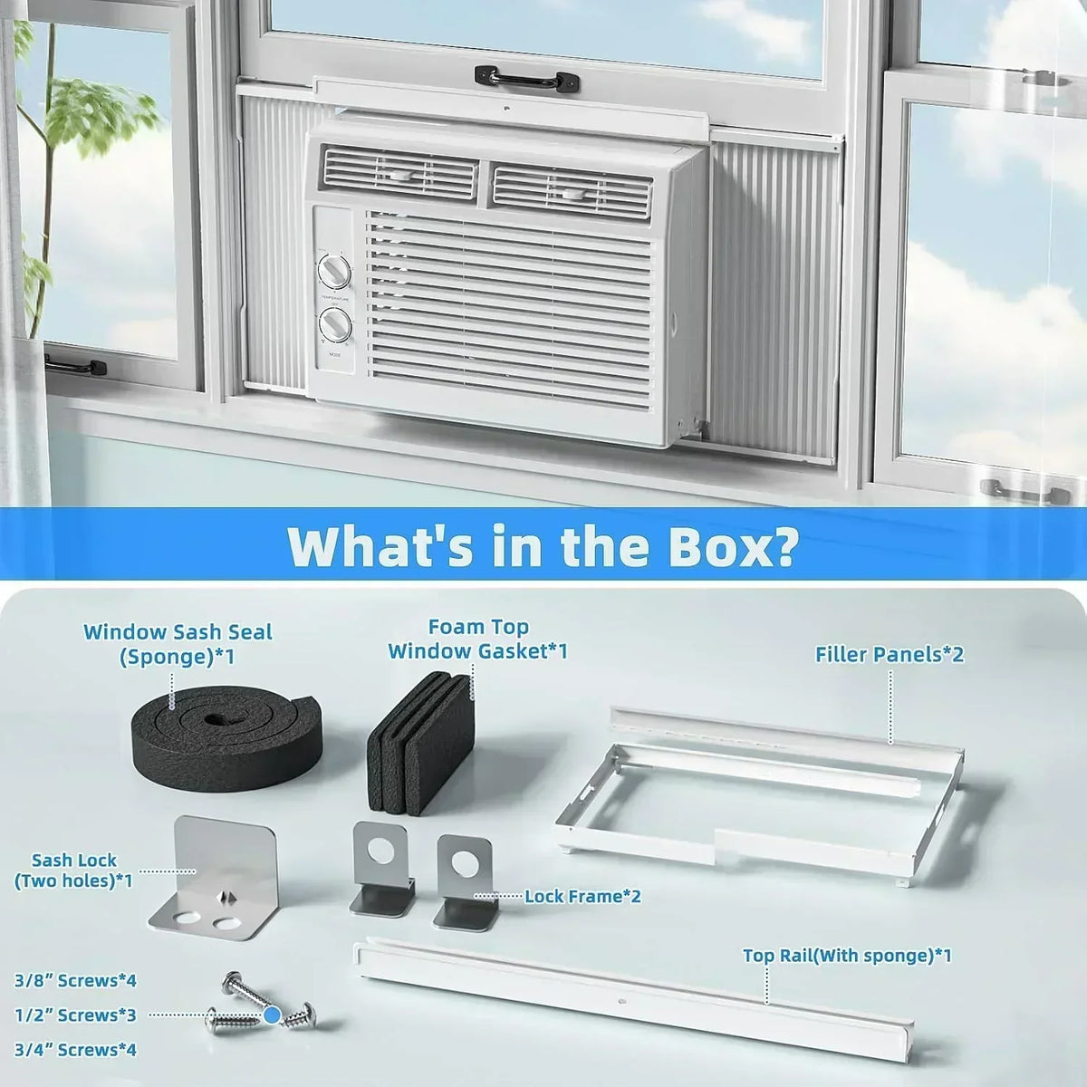 Antarctic Star 12,000 BTU U-Shaped Window Air Conditioner Unit Cools up to 550 Sq.Ft. with 6 Modes
