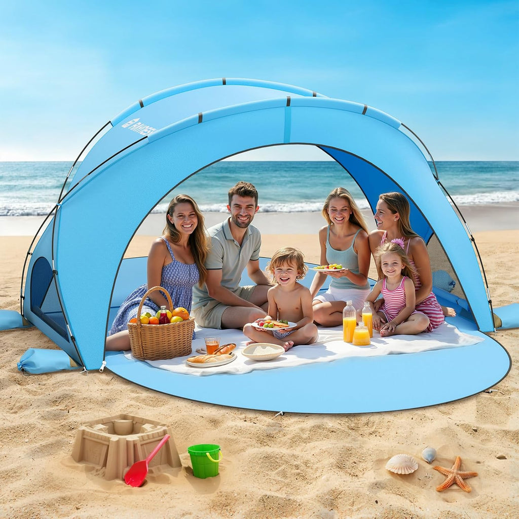 Beach Tent Sun Shelter, Beach Shade Tent with UPF50+ UV Protection, Beach Sun Shelter, Beach Shade with 2 Zippered Doors, Portable Beach Tent for Beach Camping Fishing