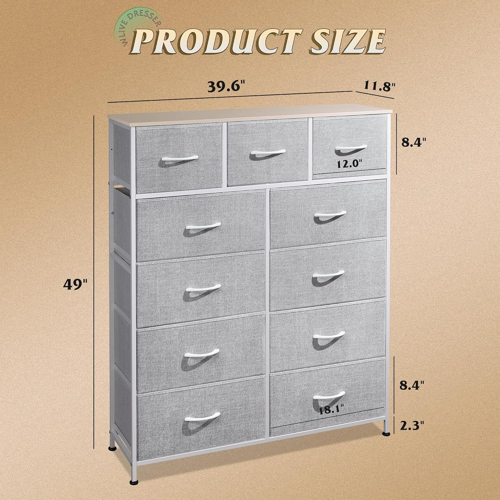 Storage Organizer Unit with 11 Fabric Bins, Storage Drawers Organizer with Steel Frame, Tall Storage Tower Organizaton