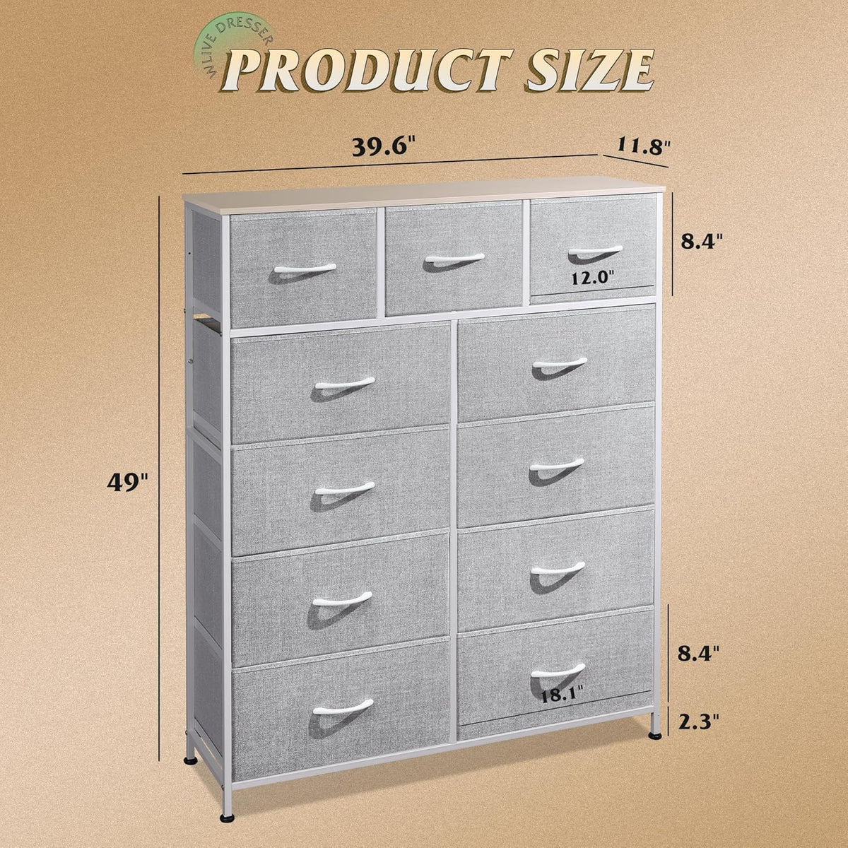 Storage Organizer Unit with 11 Fabric Bins, Storage Drawers Organizer with Steel Frame, Tall Storage Tower Organizaton