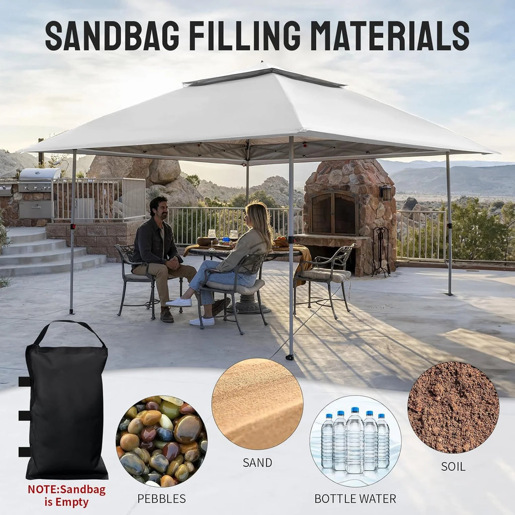 CROWN SHADES 13x13 Pop Up Gazebo, Canopy Tent, Gazebos on Clearance - Outdoor Gazebo for Backyard & Patio Furniture - Carpa Pop Up Tent with Wheeled STO-N-Go Cover Bag (White)