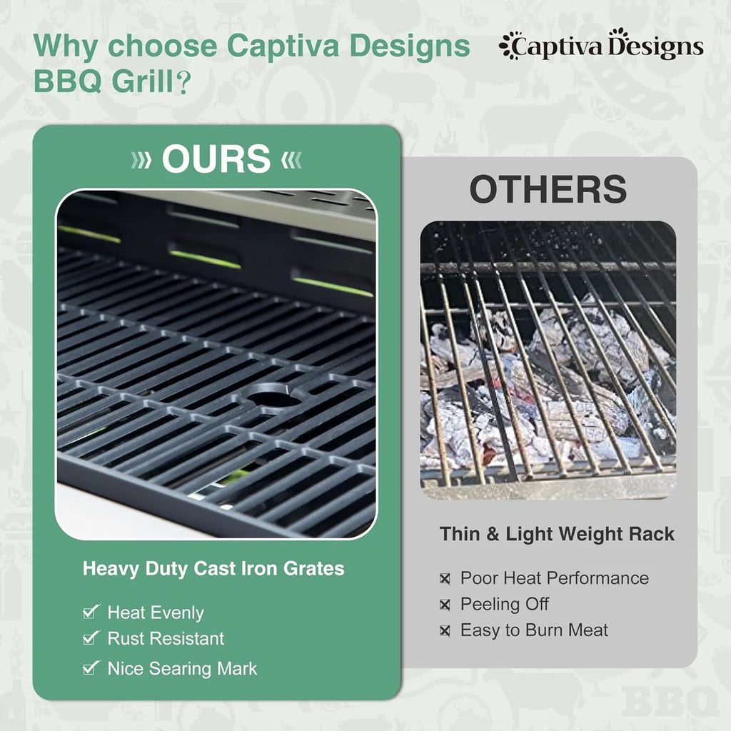 Captiva Designs 4-Burner Propane Gas BBQ Grill with Side Burner & Porcelain-Enameled Cast Iron Grates, 42,000 BTU Output Stainless Steel Grill for Outdoor Cooking Kitchen and Patio Backyard Barbecue