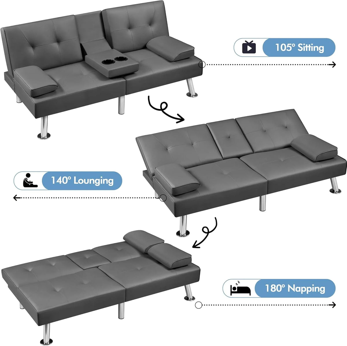 Convertible Sofa Bed Modern Imitation Leather Home Recliner Flip Double Sofa Folding Sofa Bed Guest Bed