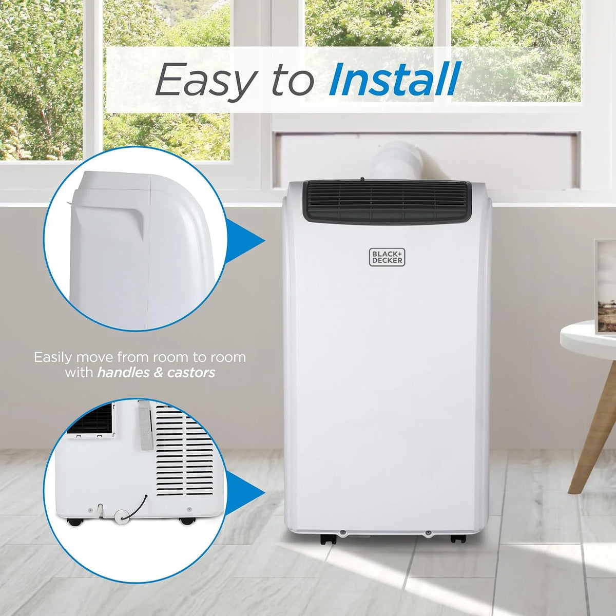 BLACK+DECKER 10,000 BTU Portable Air Conditioner for Rooms up to 450 Sq. with Remote Control, White