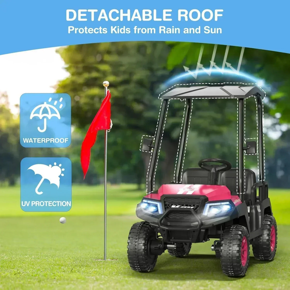 R9 24V Children's Golf Cart with Remote Control Removable Awning