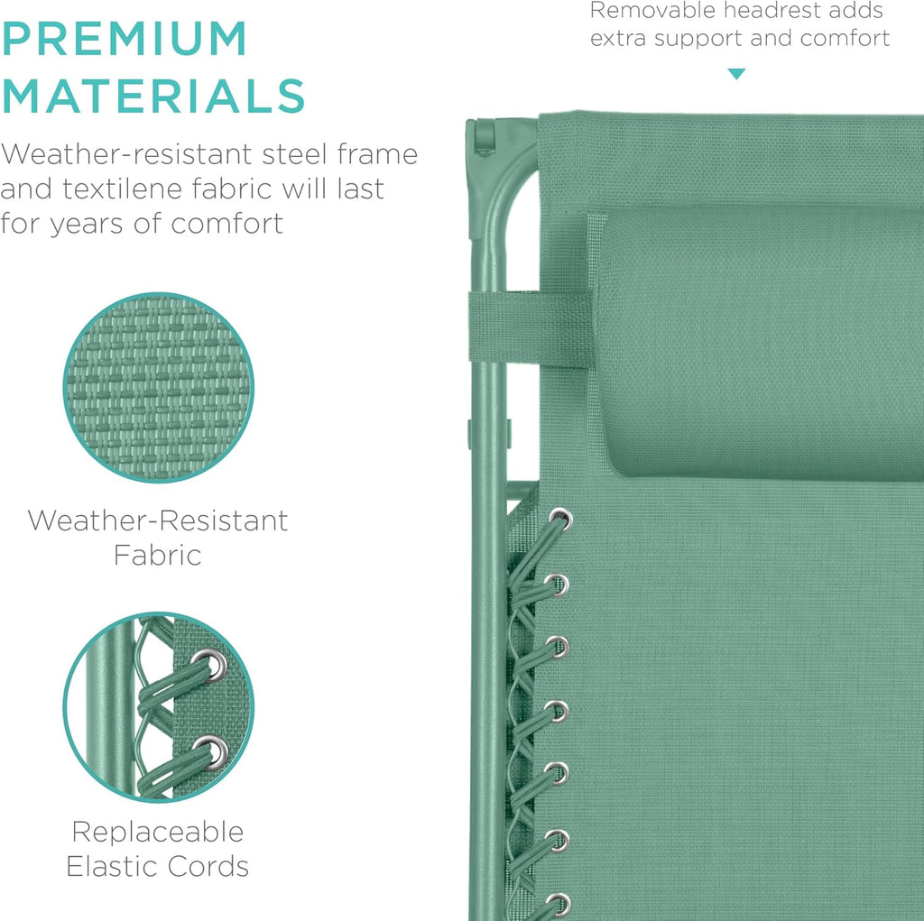 Best Choice Products Folding Zero Gravity Outdoor Recliner Patio Lounge Chair w/Adjustable Canopy Shade, Headrest, Side Accessory Tray, Textilene Mesh - Peacock Blue