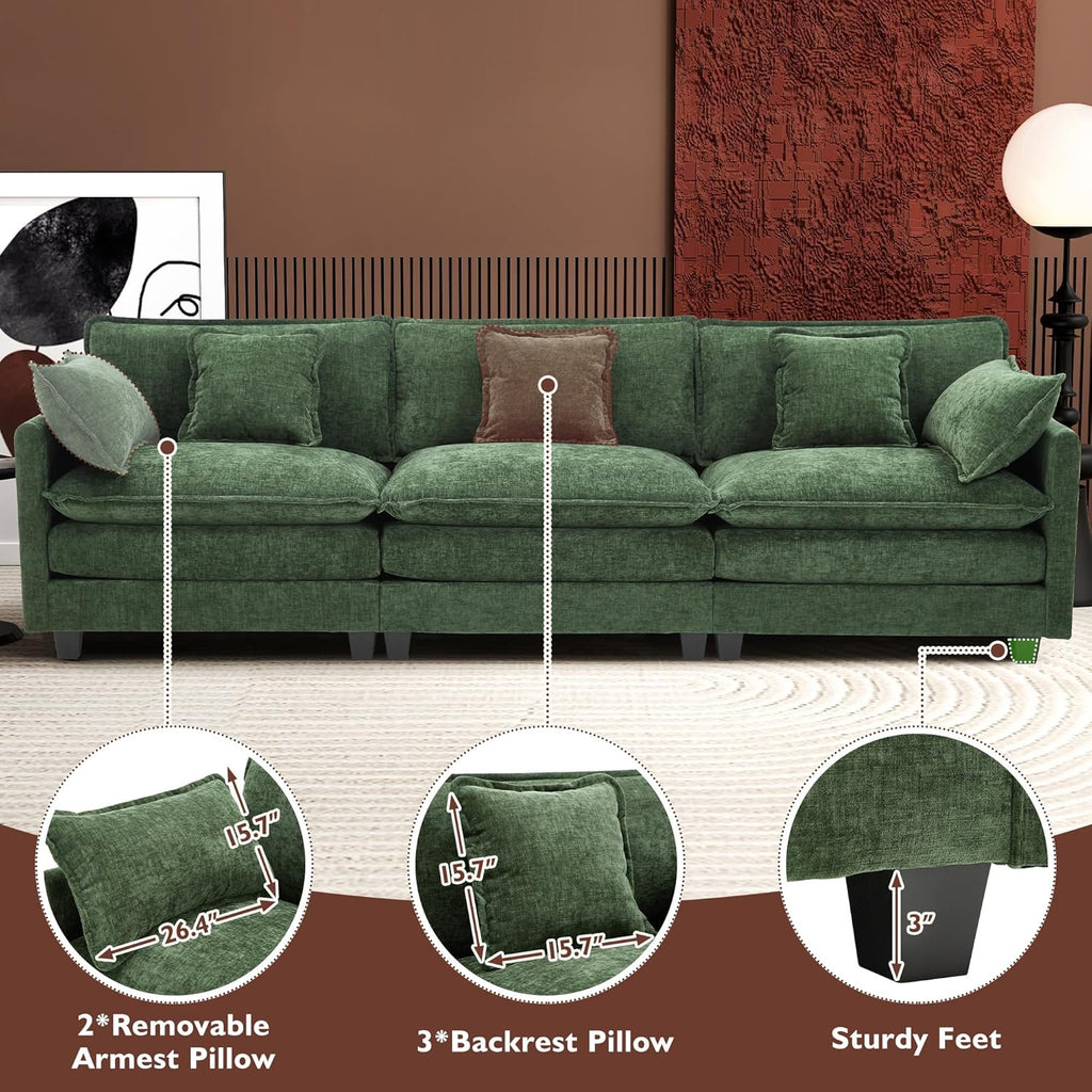111.4 Inch L Shaped Modern Sofa Modular Cloud Sofa with Ottoman 4 Seater Chenille Deep Seat Sofa