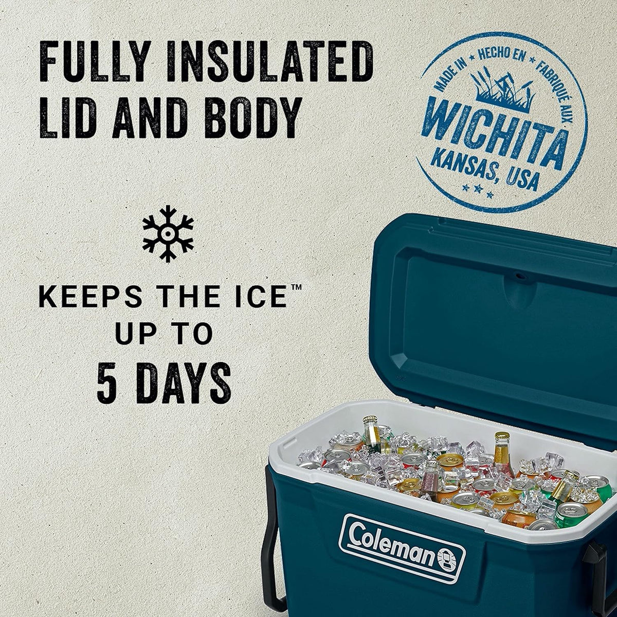 Coleman Insulated Portable Rolling Cooler with Wheels, Leak-Proof Outdoor Hard Cooler, Keeps Ice for Up to 5 Days, 100 Quart