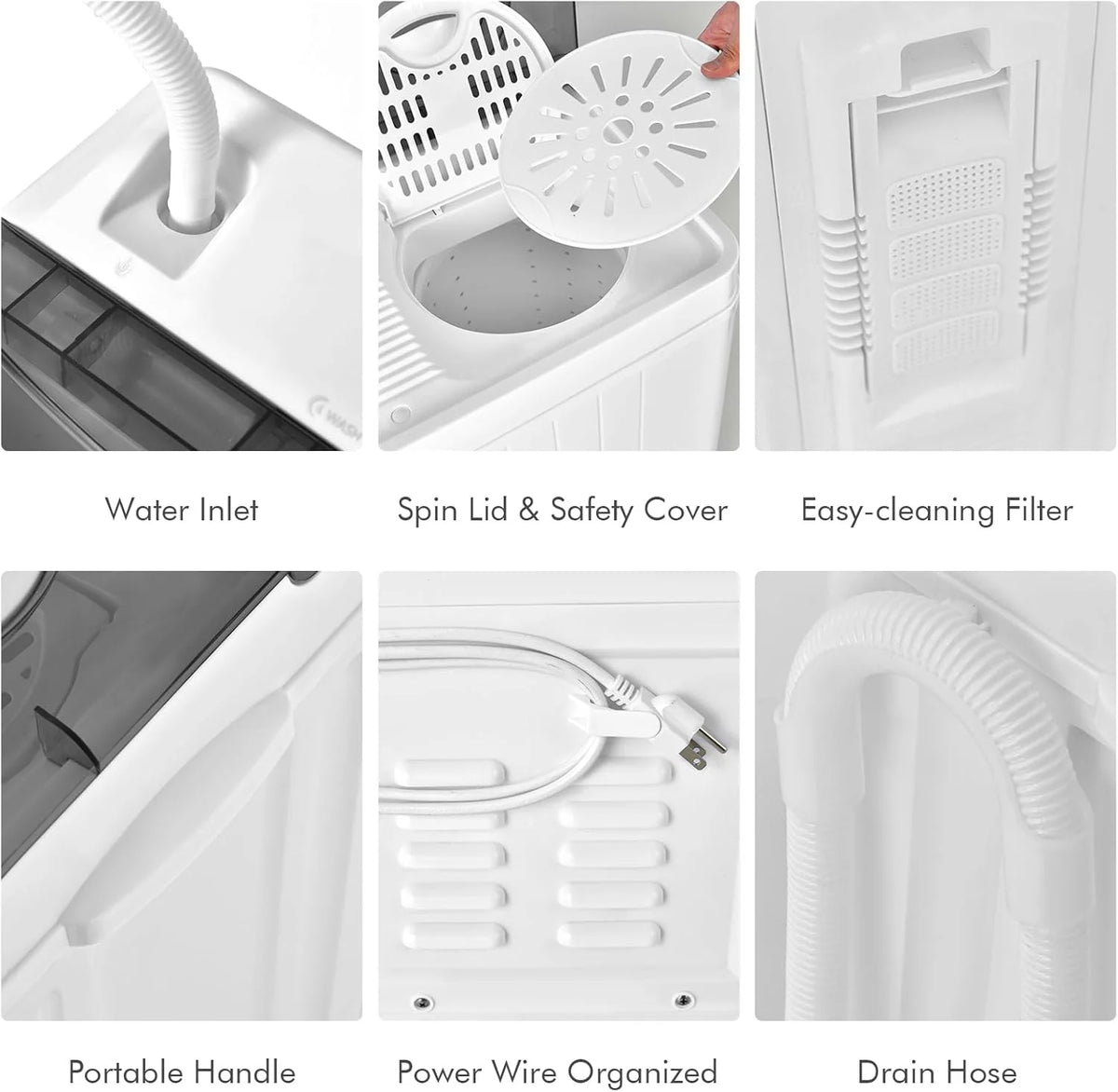 COSTWAY Double Tub 26 lb Capacity Laundry 18 lb 8 lb Spin Combo with Timer Knob Built-in Drain Pump Small Portable Washing Machine