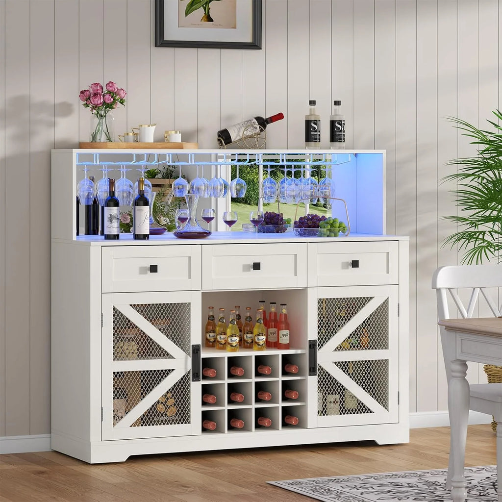 Wine Bar Cabinet with LED Light, Liquor Cabinet with Glass Holder, Coffee Bar for Liquor, Storage Buffet with Wine Racks, Wine Cabinet