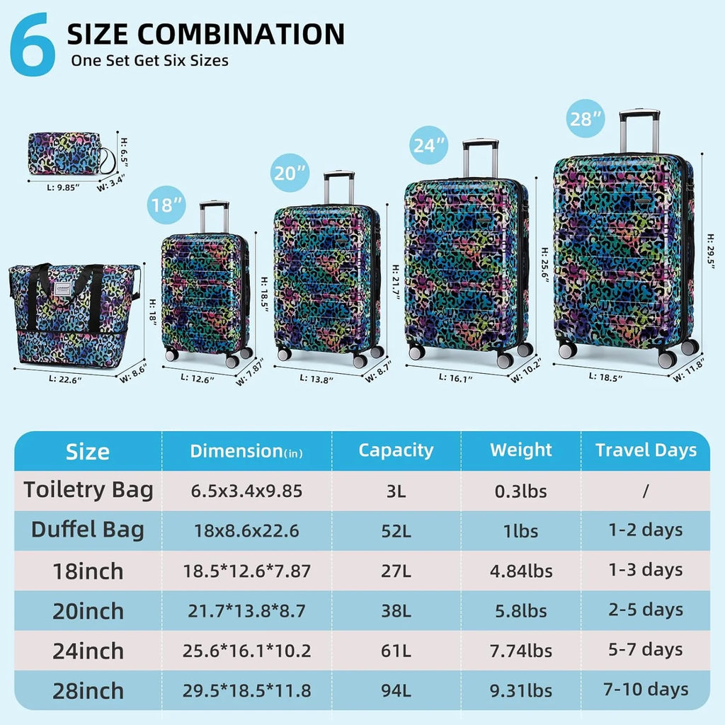6-piece luggage set, expandable hardshell suitcase set with spinner wheels, lightweight rolling luggage set