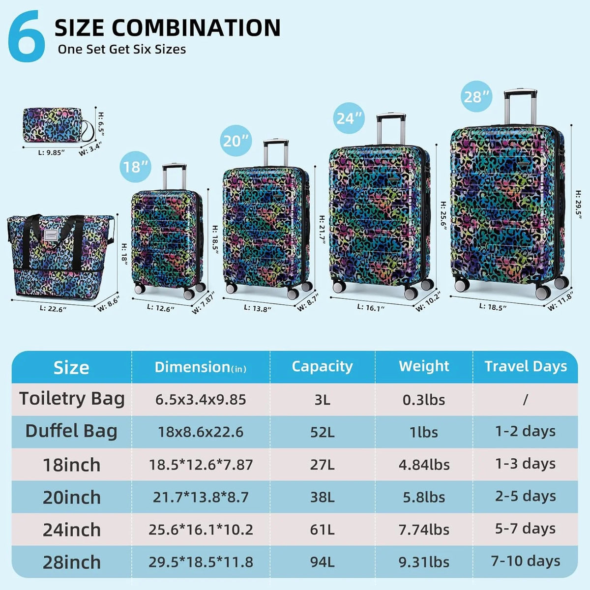 6-piece luggage set, expandable hardshell suitcase set with spinner wheels, lightweight rolling luggage set
