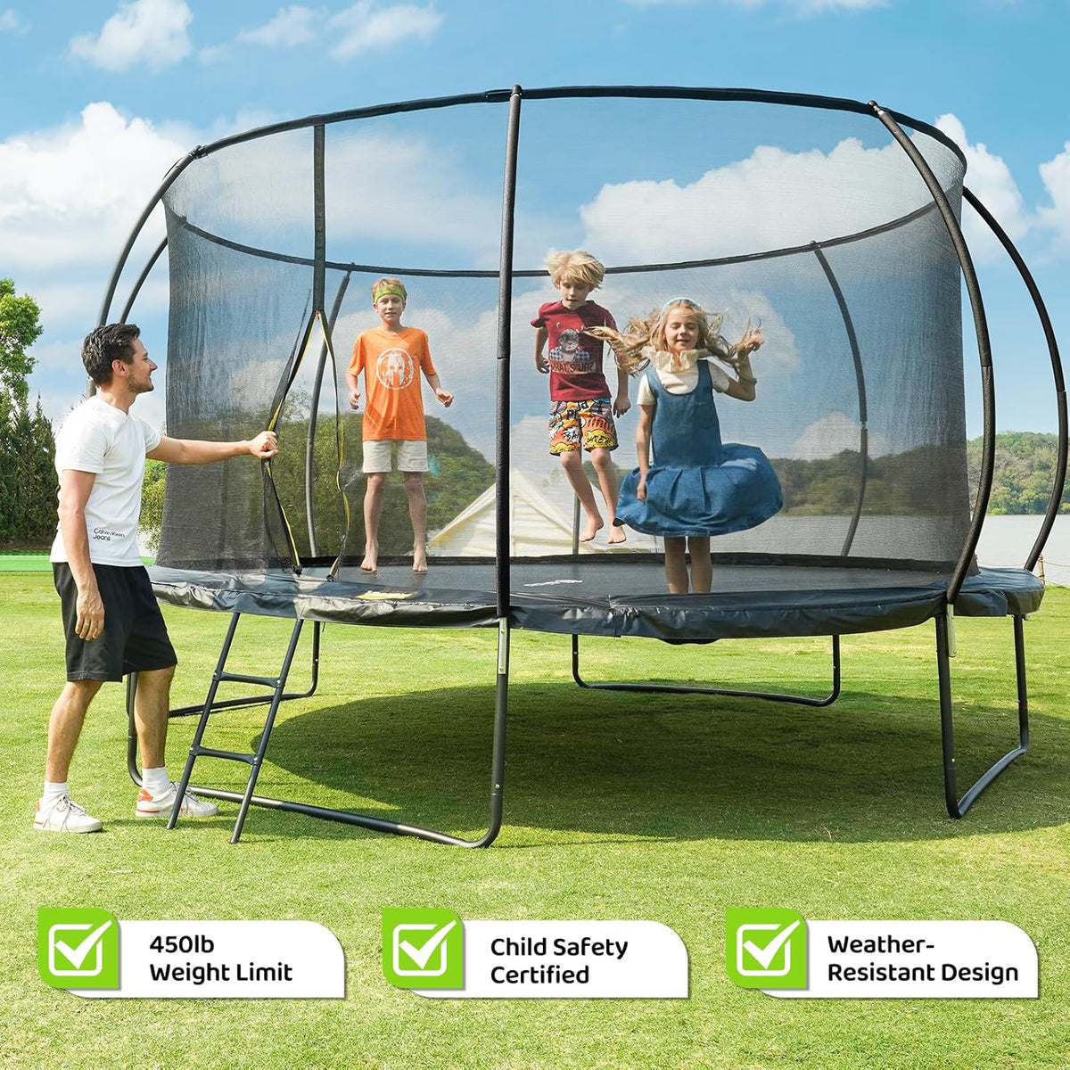 Gigu 10FT 12FT 14FT Recreational Trampolines with Enclosure Net and Ladder Anti-Rust Coating